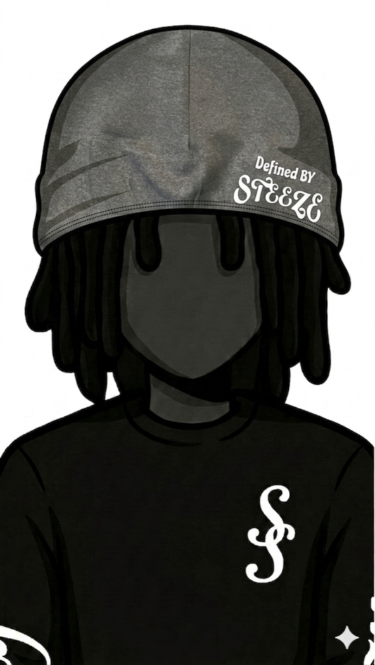 GREY “DEFINED BY STEEZE” satin lined skull cap