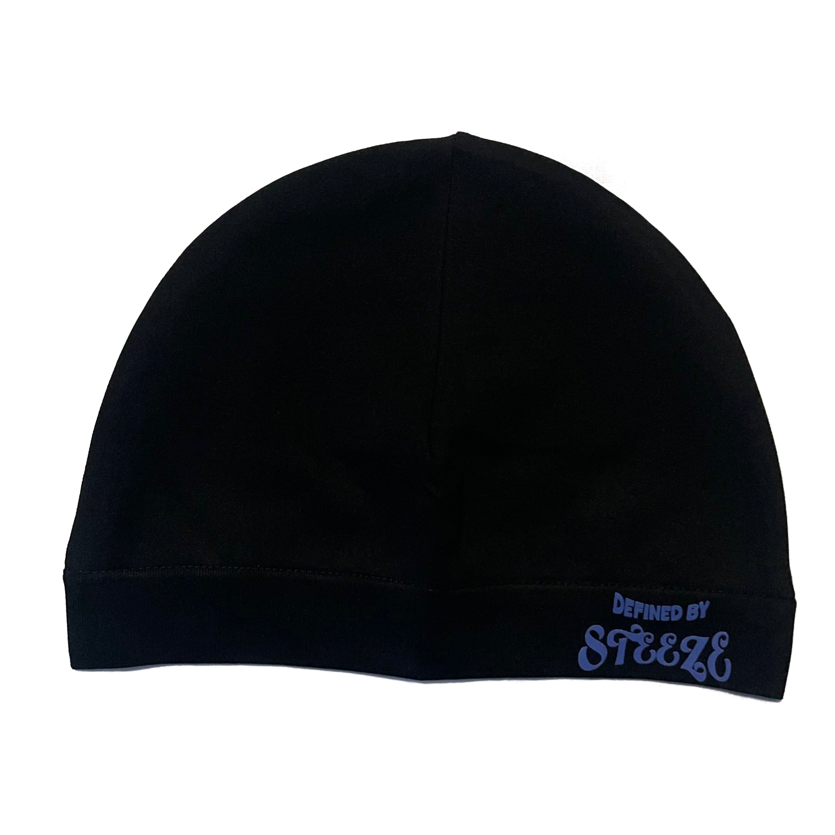 blue"DEFINED BY STEEZE" satin lined skull cap